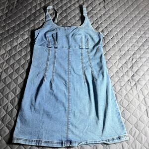 SO Women’s Blue Denim Dress Size Large Sleeveless Casual Stretch Jean Mini